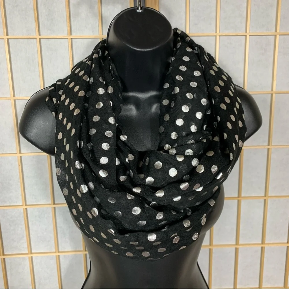 Silver Metallic Polka Dot Infinity Scarf